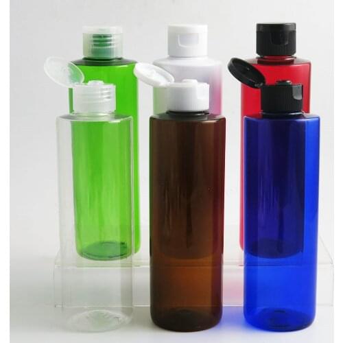 30 x Refillable 250ml Flat Shoulder Round Cream Lotion bottle Plastic Clear Blue Green Cosmetic with Smooth Snap Flip Top cap