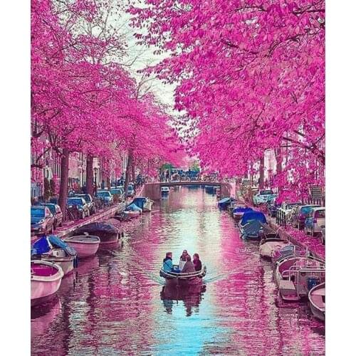 5D DIY Square diamond embroidery Cherry blossoms landscape diamond painting Cross Stitch full round Rhinestone mosaic decoration