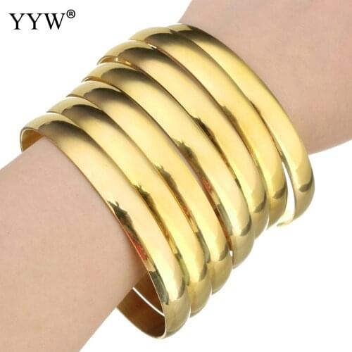 7pcs Fashion Jewelry Bangle Bracelets Cubic Zirconia Golden Woman Stainless Steel 68mm For Women Jewelry Gifts Accessories