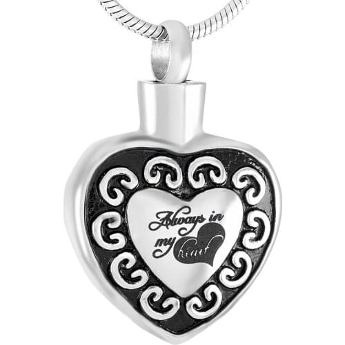 Hot Sale 'Always In My Heart' Cremation Urn Pet/Human Ashes Urn Dogs/Cats Ashes Urn Pendant Necklace Memorial Jewelry