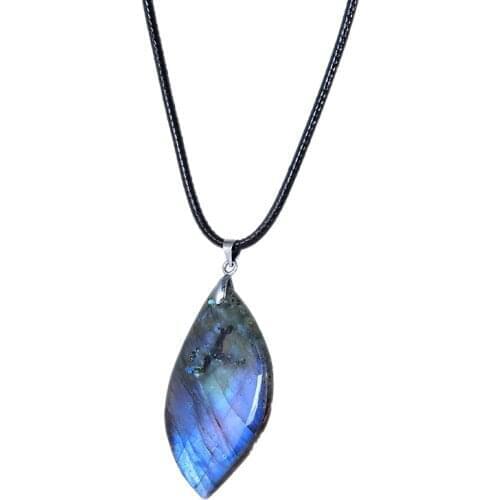 Free shipping Water drops Necklaces Natural labradorite Pendants Stone Pendant Leather Chains For DIY Necklace jewelry making