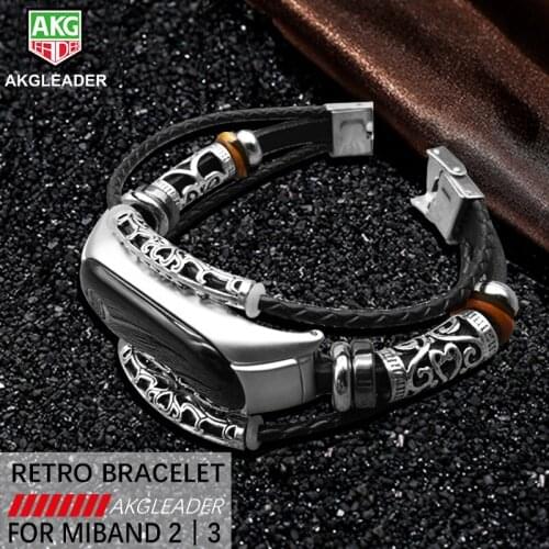AKGLEADER For Xiaomi Band 3 Bracelet Wristband rE Genuine Leather Watchband For Xiaomi Watch Band Wrist Strap Correas de relo