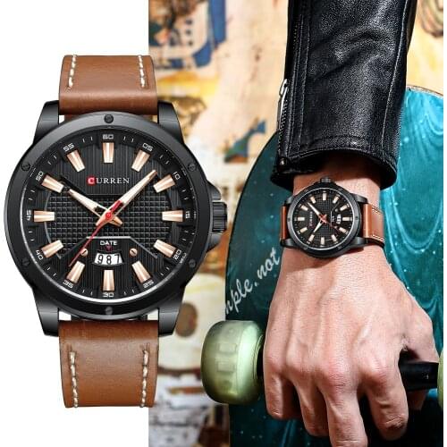 CURREN Fashion Quartz Watch for Man New Leather Wristwatches Casual Clock with Date Relogio Masculino 2021 Hot Sell