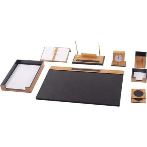 Luxury Wooden Desk Set Walnut 10 Pieces Desk Organizer Office Accessories Office Organizer Desk Pad Pen Case Document Tray