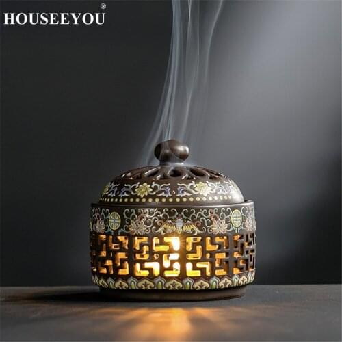 Enamel Coil Incense Holder Stand Base with LED Lighting Porcelain Aroma Incense Smoke Censer Furnace View Cool Incense Burners