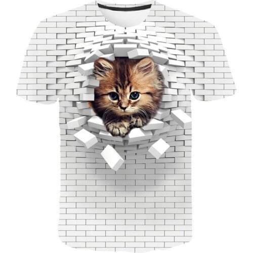 Men 3d Cat Wall Print Casual Harajuku Women T-Shirt Summer Short Sleeve O-Neck Quality Tee Boys Grils Clothes Top Female T Shirt