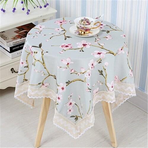 Canvas Waterproof Table Cloth With Embroideried Border Pastoral Printed Table Cover For Round Rectangle Table Mantel