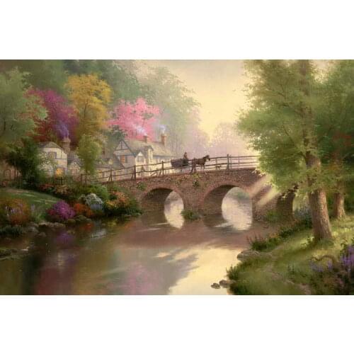 Hometown Bridge Thomas Kinkade HD Canvas Print Living Room Bedroom Wall Pictures Art Painting Home Decoration No Frame