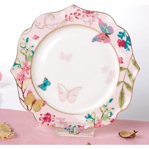 Ceramic Round Plates Dishes Bone China Butterfly Dessert Fruit cake Plate Home Dinnerware Decoration Free Shipping