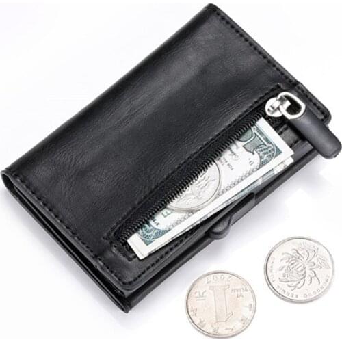 Carbon Metal Wallet Anti Rfid ID Card Holder Case Male Business Coin Purse Credit Card Holder With Zipper Women Smart Wallet