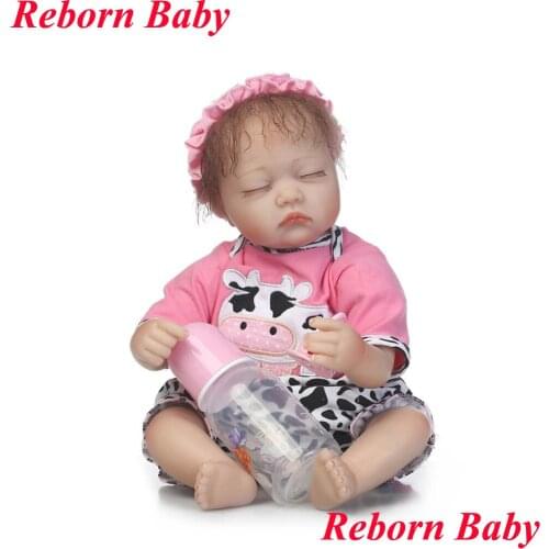 16"40cm reborn silicone baby dolls rooted hair NPK closed eyes dolls with pink cow clothes delicate Handmade DIY Xmas Gifts
