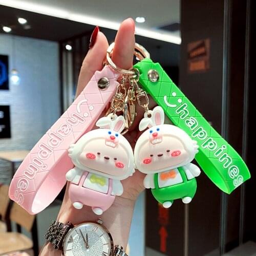 PVC Fat rabbit Metal Keychain pink orange yelllow green Pendant Cute Bag Car Keyring Jewelry Lanyard Men Women Couple Gift