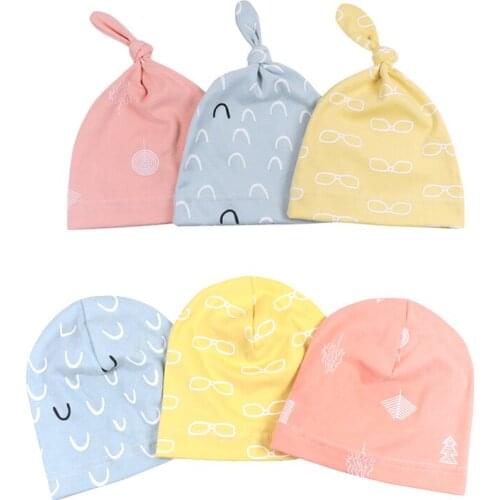Cute Cartoon Beanie Cap For Girls 100% Cotton Print Hats For Toddler Elastic Bucket Hat 0-24 Months Newborn PhotographyAccessory