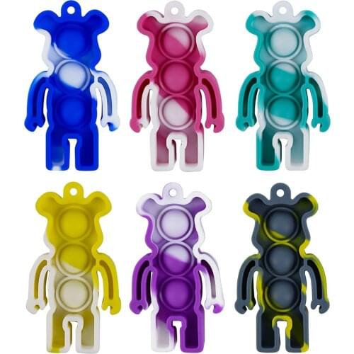 Mini Push Bubble Sensory Toy Bear Shape Autism Needs Squishy Stress Reliever Toys Anti-stress Fidget Keychain Kids Adult Gift
