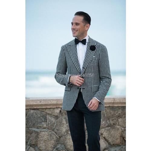 2018 New Fashion Elegant Wedding Suits For Men Plaid Groom Tuxedos Groomsmen Dinner Party Prom Suits Best Man Suit Bridegroom