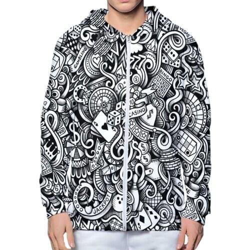 LCFA Man Loose Sports Zip Hoodies 3D Mini Poker Punk Rock Mens Zippet Coat Printed Oversized Funny Casual Tops 4XL Dropship