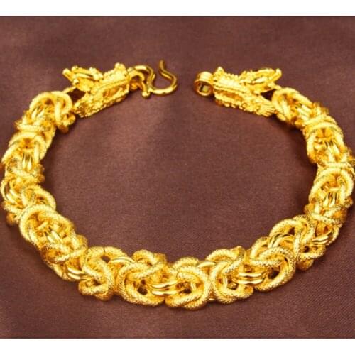 Thick Dragon Design Bracelet Wrist Chain Yellow Gold Filled Mens Jewelry Gift