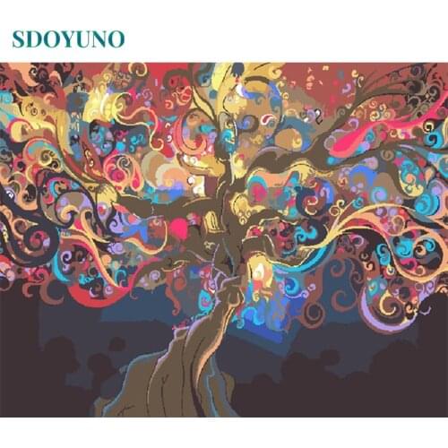 SDOYUNO Oil Paint By Numbers Kits Scenery Painting By Numbers On Canvas Frameless 60x75cm Trees Draw Painting DIY Home Decor