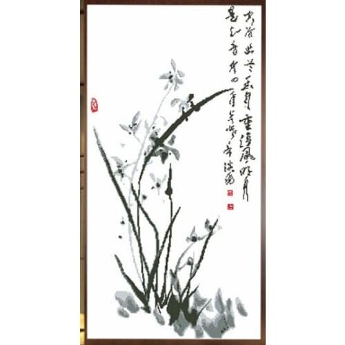 Ink orchid flower Cross stitch kit Chinese style 11ct print cotton silk thread embroidery cross-stitch DIY handmade needlework