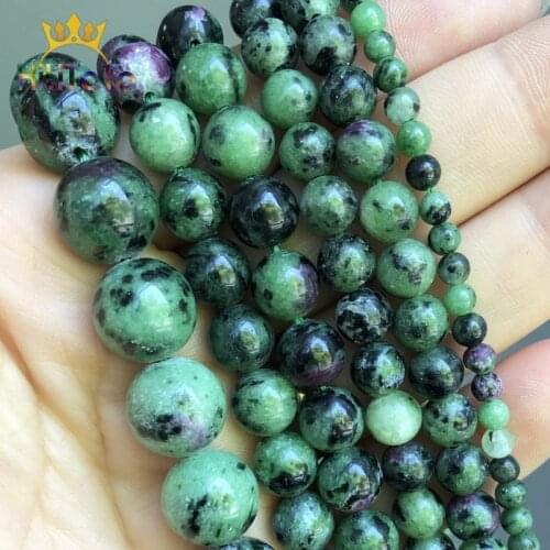 Natural Epidote Rubys Zoisite Stone Beads Round Loose Spacer Beads For DIY Jewelry Making Bracelets Necklace 15'' 4/6/8/10/12mm