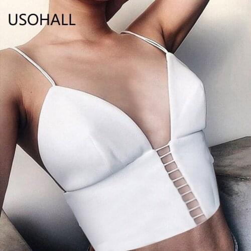 USOHALL New Women Solid Slim Camisole Tops Summer Sexy Backless Hollow Out Tank Tops