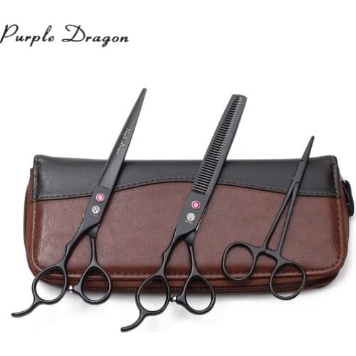 Left Hand 7" 440C Black Puppy Scissors Dogs Straight Shears Thinning Shears Animal Scissors Professional Grooming Scissors Z8001