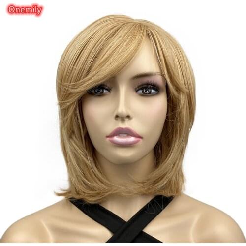 Onemily Blonde Short Straight Bob Wig with Bangs Heat Friendly Natural Womens Daily Use Wigs