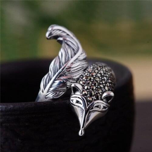 BESTLYBUY Genuine 925 Sterling Silver Fox Open Rings for Women Gift Retro Ring Sterling Silver Jewelry Anillos