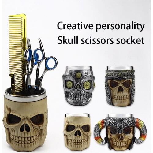Hairdressing Tools Personality Skull Hairdressing Scissors Storage Box Scissors Socket Shelf Barber Shop Hair Salon Dedicated