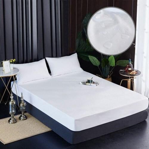 Bed Fitted Sheet Solid Color Waterproof Elastic Sheets Single Twin Full Queen King Super King Size Anti-dirty Mattress Cover