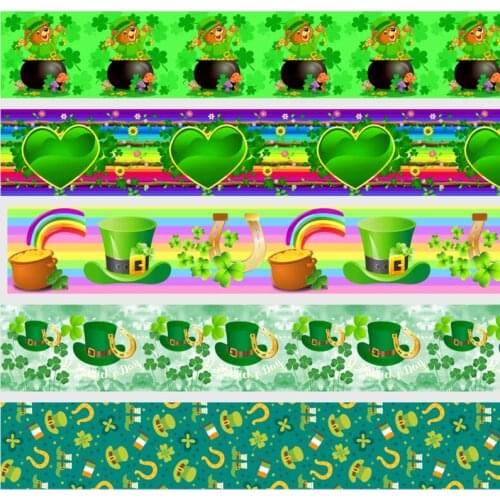 Q&N ribbon 16mm 22mm 25mm 38mm 50mm 75mm Mardi Gras & St. Patrick cartoon printed grosgrain/FOE ribbon DIY Sewing Hairbows Gift