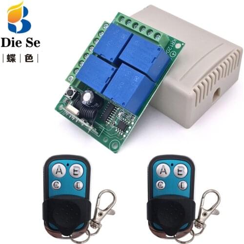 DC 12V 10A 4CH 433Mhz rf Switch Relay Receiver and Transmitter 4 button for Garage Remote Control and Remote Light Switch
