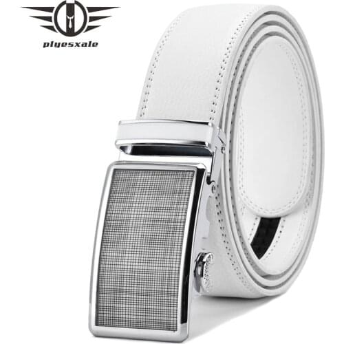 Luxury Mens Genuine Leather Belt White Cowhide Alloy Automatic Buckle Formal Belts For Men 3.5cm Width Waist Strap Male B373