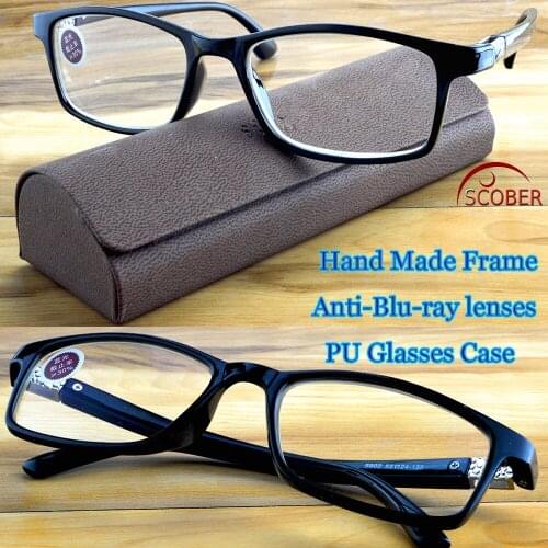 SCOBER= Hand Made frame Exquisite hinge Anti-Blu-ray Anti-fatigue lenses reading glasses +1 +1.5 +2 +2.5 +3 +3.5 +4 with PU CASE