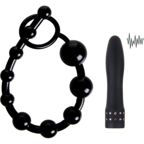 Orgasm Vagina Clit Stimulator of Long Soft Butt Plug Anal Plug Beads with Pull Ring and Vibrator for Couples Flirting Sex Games