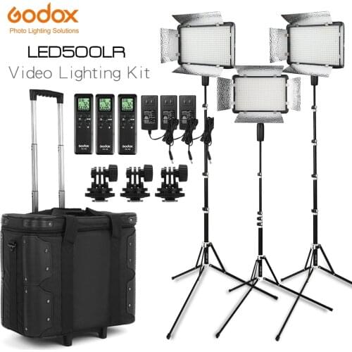 Free DHL Godox LED Light 3X LED500LRC 3300-5600K Video Light + Light Stand + Roller Carry Bag Video Studio Lights