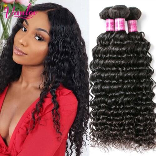 Vanlov Deep Wave Human Hair Bundles Peruvian Human Hair Weave Bundles 8-30” Natural Black Jet Black Remy Hair Extensions
