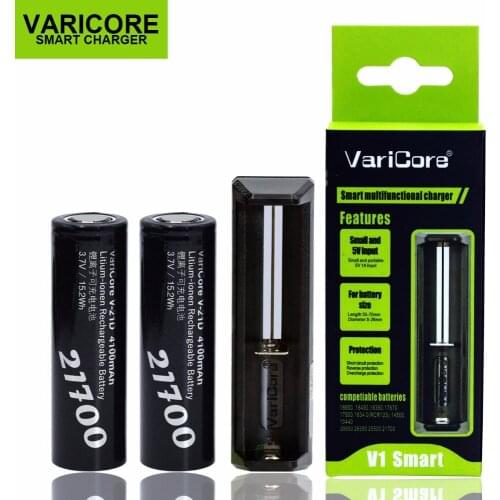 VariCore V1 18650 Smart battery Charger + 2PCS VariCore 21700 Li-ion Battery 3.7V 4100mA V-21D 35A Power battery E-cigarettey