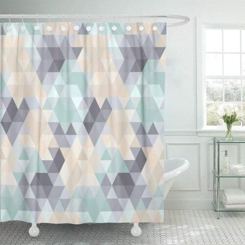 Yellow Hipster Geometric Pattern in Pastel Tints Blue Triangle Shower Curtain Waterproof Polyester Fabric 60 x 72 Inches Set