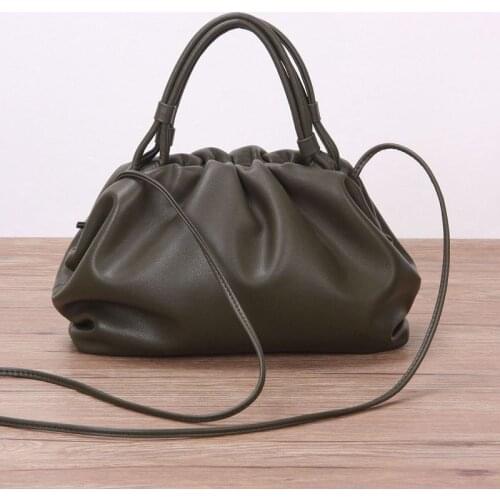 WOONAM Women Fashion Top Hide Genuine Supply Calf Leather Frame Pleated Clasp Top Handle Shoulder Cross Body Bag BG2028