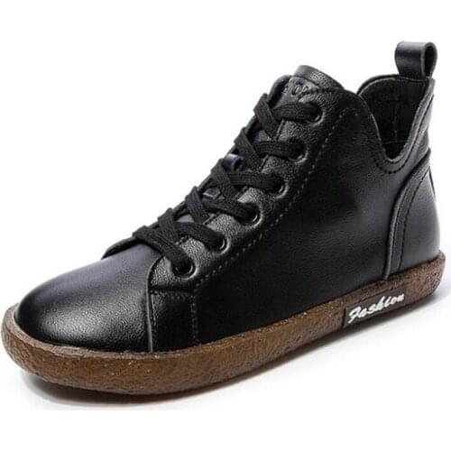 New Lace-up Autumn Boots High Help Women Sneaker Soft Bottom Non-slip Flat Boots Casual Sneakers Ankle Boots Real Leather Shoes