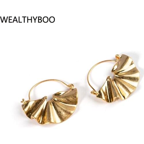 Fan shape metal drop Earrings for Women Fashion Jewelry dangle Earrings Bohemia Creative White/Golden fans Drop Earring