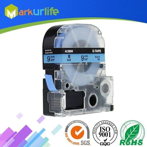 1 Pack SC9B Compatible Epson/KingJim Labelworks LW-300 LW-400 LW-500 LW-600 Label Maker Tape Refill Cartridge Black on Blue 9mm