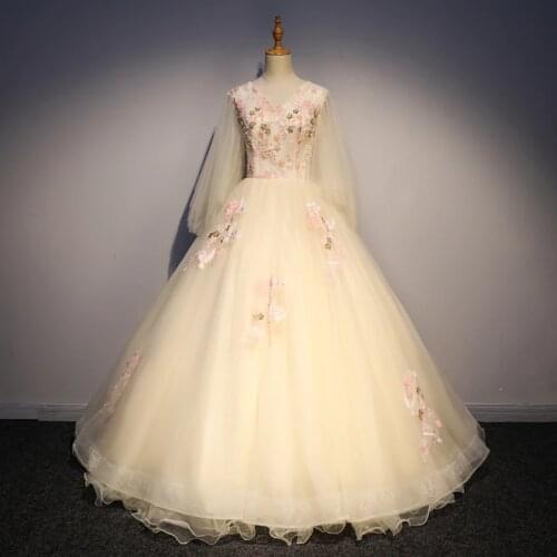 100%real champagne beaidng ball gown Medieval Renaissance gown Sissi princess dress Victorian /Marie Antoinette/ Belle