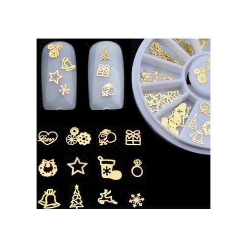 200pcs 3D Gold Metal girl Christmas Nail Art Decoration Slice Stickers Decal Foil Wheel beauty design DHL
