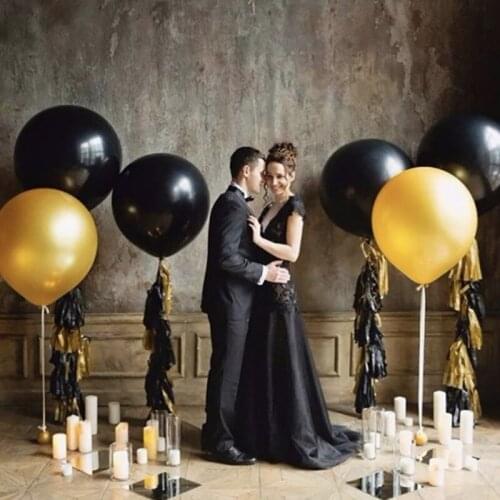 3pcs 36inch Black Gold White Round Latex Balloons Transparent Confetti Helium Air Balloon Birthday Party Wedding Decoration