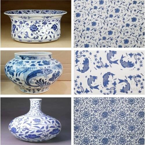 3 Pcs Ceramic Art Underglaze Colored Flower Paper Blue and White Paper Fish Plum Blossom High Temperature Ceramic Decal 54*37cm