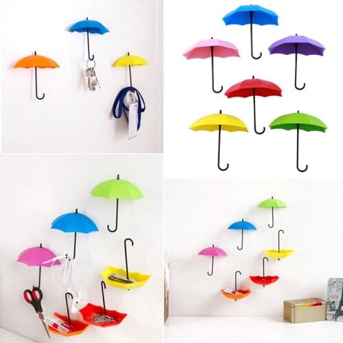 3PCS Colorful Umbrella Wall Hook Key Hair Pin Holder Organizer Decorative Hanger