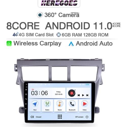 360 6GB+128G wireless Carplay 10.1" Android 10.0 Car DVD Player GPS WIFI Bluetooth RDS Radio For Toyota VIOS Yaris 2007-2012