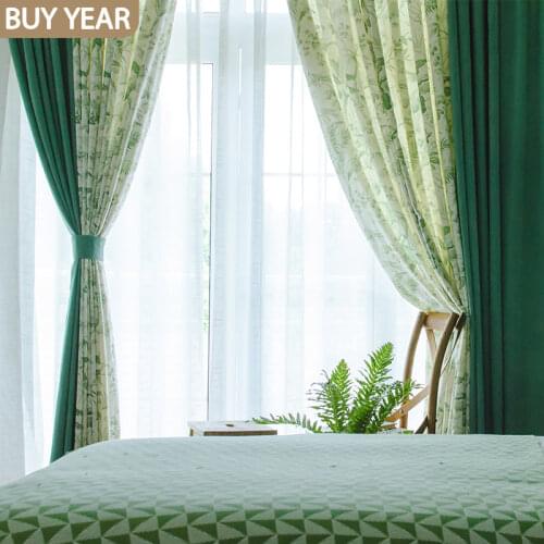 American Curtains for Living dining Room Bedroom Green Mosaic Curtain Flowers and Arts Pastoral Cotton and Linen Curtains Custom